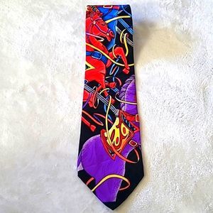 Vintage Rush Limbaugh 100% Silk Made in USA Black Multicolor Tie Horse Carousel